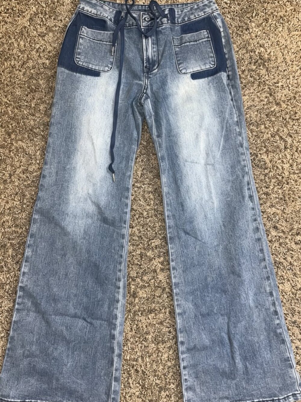 Women’s Maternity Wide-Leg Denim Jeans 2XL Blue Drawstring Waist Pockets